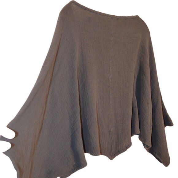 Poncho with Sleeves Dark Grey Light Women's Top Not-Even Bottom Edges - Picture 5 of 7